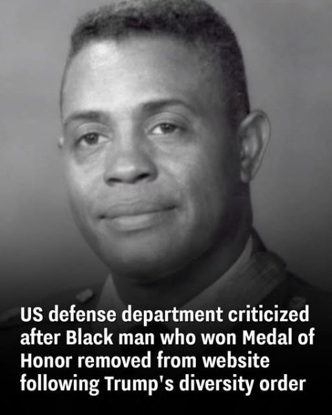 US defense department criticized after Black man who won Medal of Honor removed from website following Trump’s diversity order