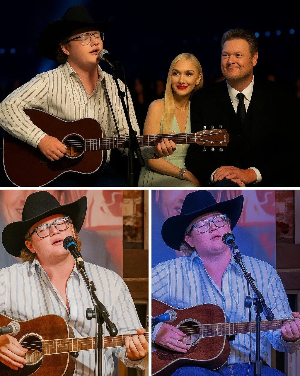 “Y’all give it up… for someone very special to me,” Blake Shelton announced, his voice cracking slightly. And with that, 16-year-old Zuma Rossdale—Gwen Stefani’s son—stepped into the spotlight at Ole Red, guitar in hand and nerves in his eyes. The crowd fell silent as his voice, tender and unexpectedly rich, filled the room with a country ballad that felt like it was pulled straight from the heartland. Blake watched from the wings, beaming like a proud father, while Gwen, hidden backstage, was seen quietly wiping away tears. It wasn’t just a performance—it was a passing of the torch, a moment of legacy unfolding in real time. As the last note lingered in the air, no one doubted it: a new star had just been born in Nashville.